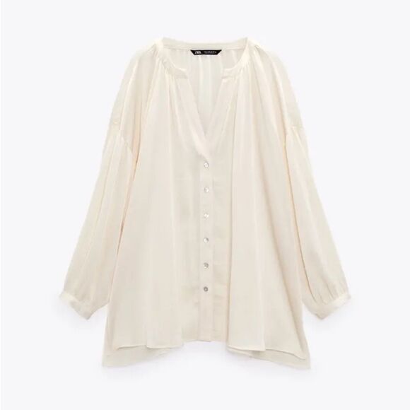 ZARA SATIN EFFECT JACQUARD BLOUSE ECRU - Picture 9 of 10